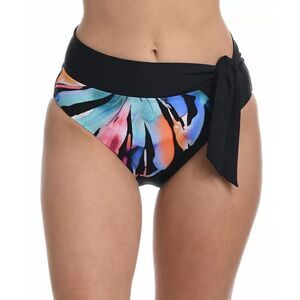 La Blanca Prism Palm Convertible High Waist Bikini Bottom 12 Black Print New